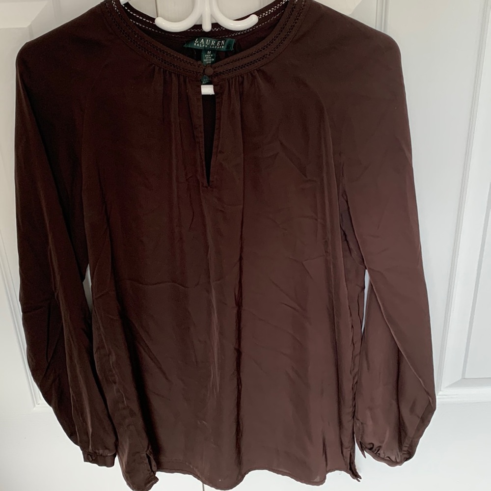 Brown silk like Ralph Lauren long sleeve blouse